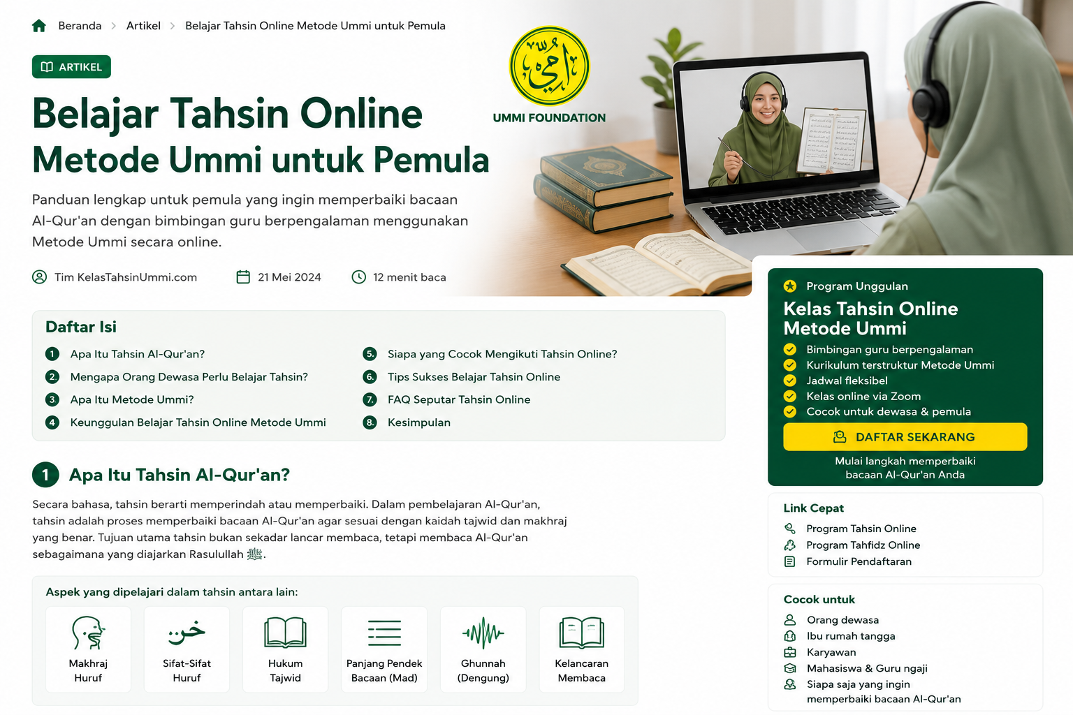 Gambar artikel Belajar Tahsin Online Metode Ummi untuk Pemula